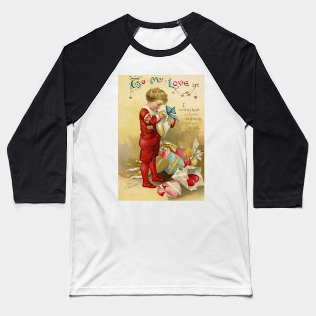 Vintage Valentine Boy Baseball T-Shirt by RetroSalt